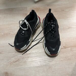 Balenciaga Black Sneakers with White and Red Accents
